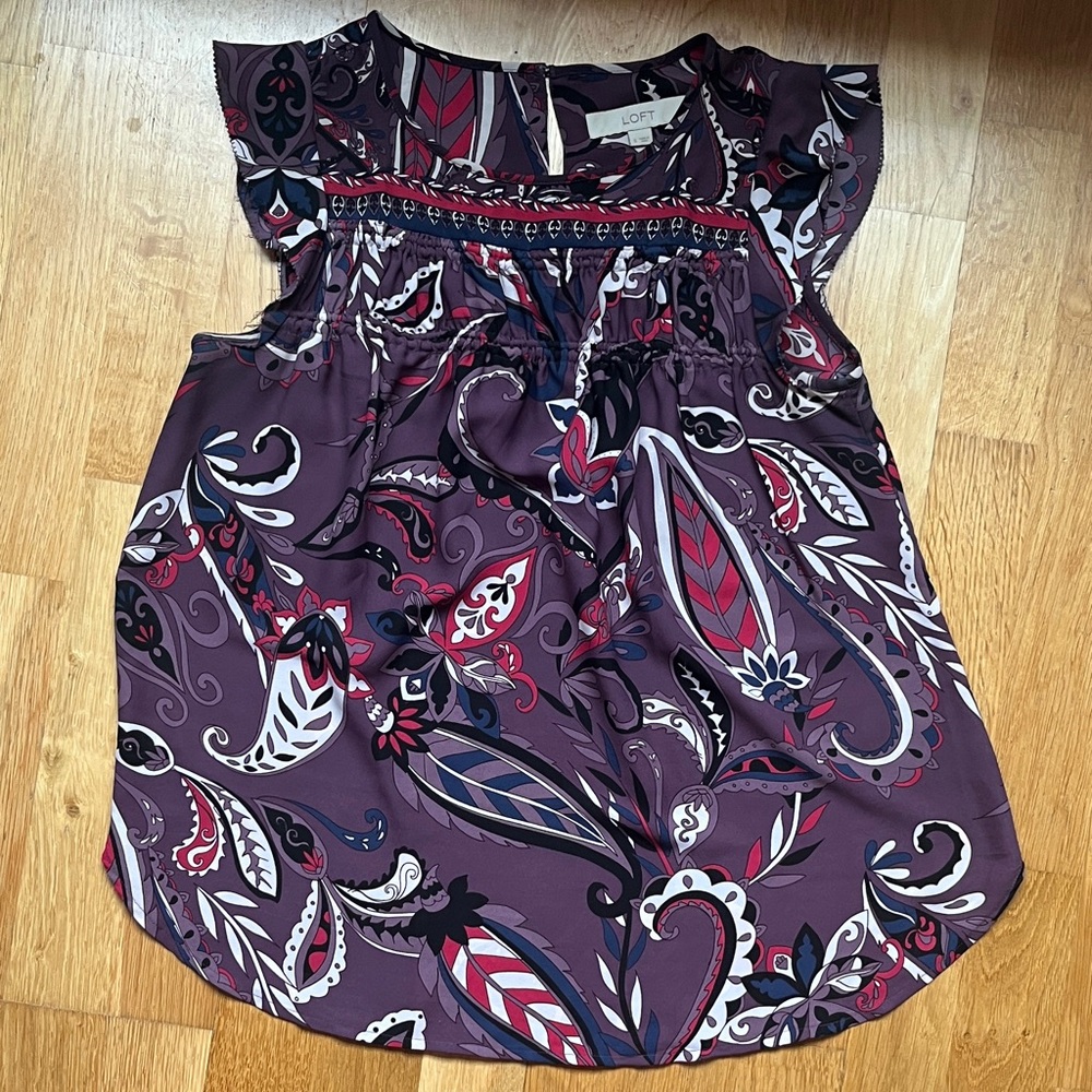 LOFT Multicolor Paisley Cap Sleeve Top